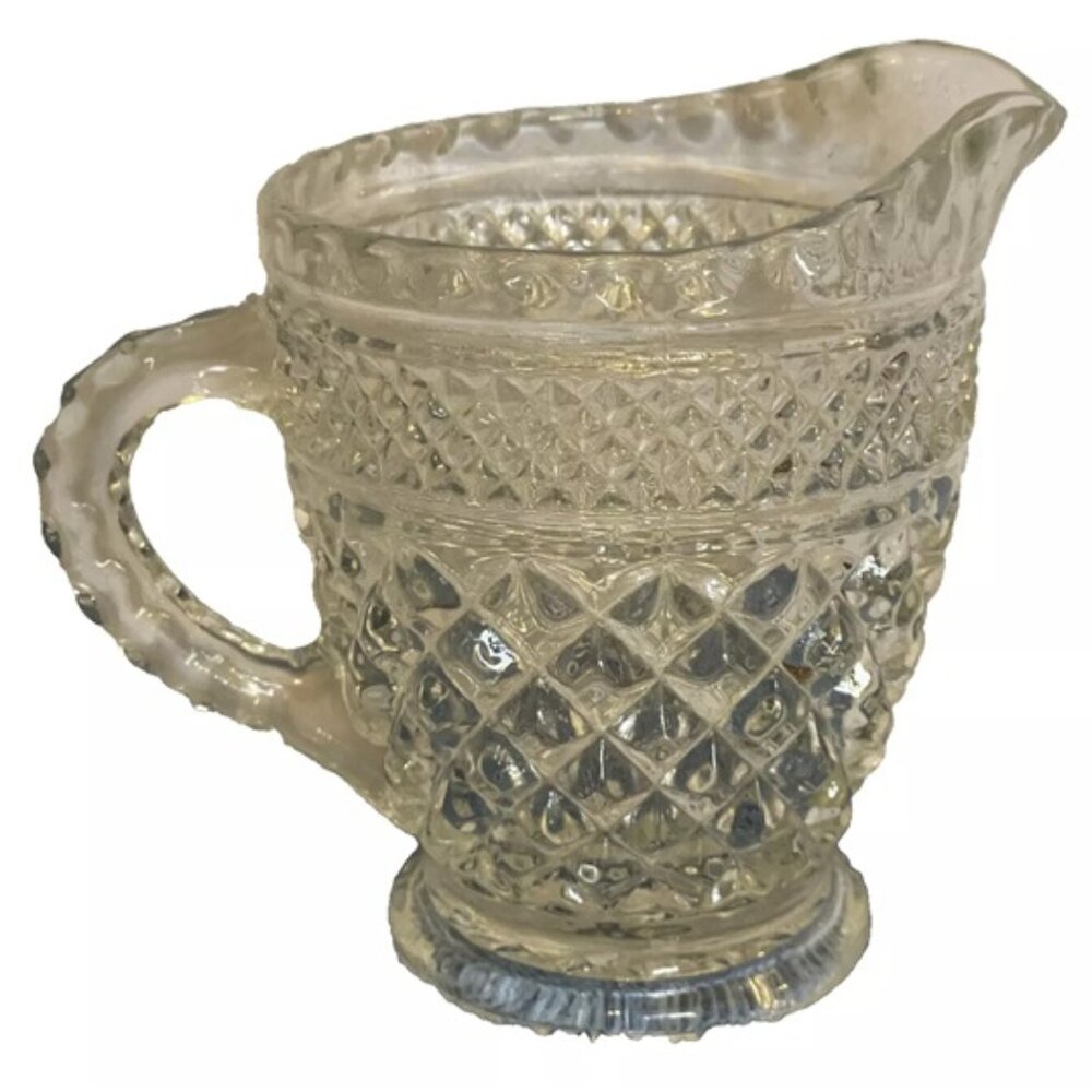 Anchor Hocking Clear Glass Creamer Pitcher Diamond Cut 8oz Vintage Wexford